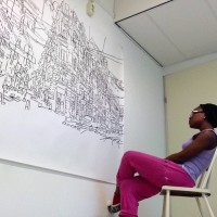 Sheena Rose at the studio in front of her work Beautiful Belgium © Sheena Rose